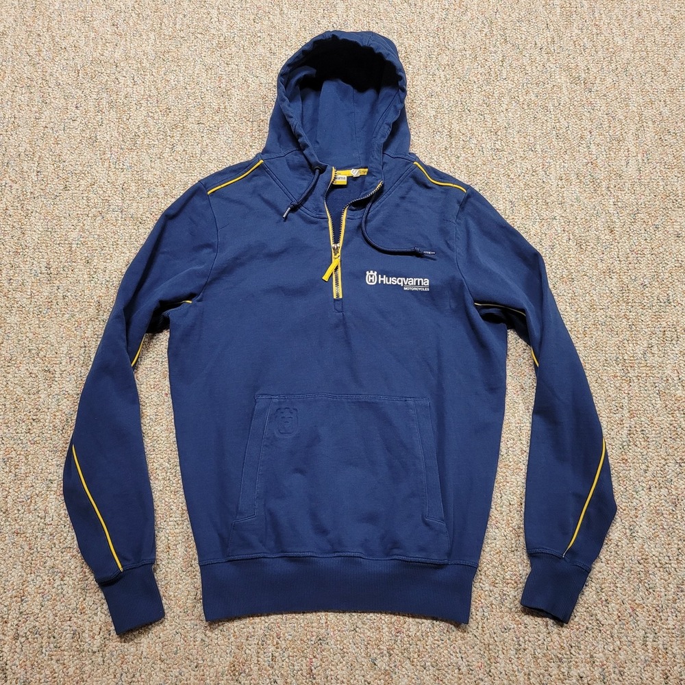 Husqvarna Sweatshirt Men Medium Blue Hoodie Motorcycles Racing Quarter Zip Sport